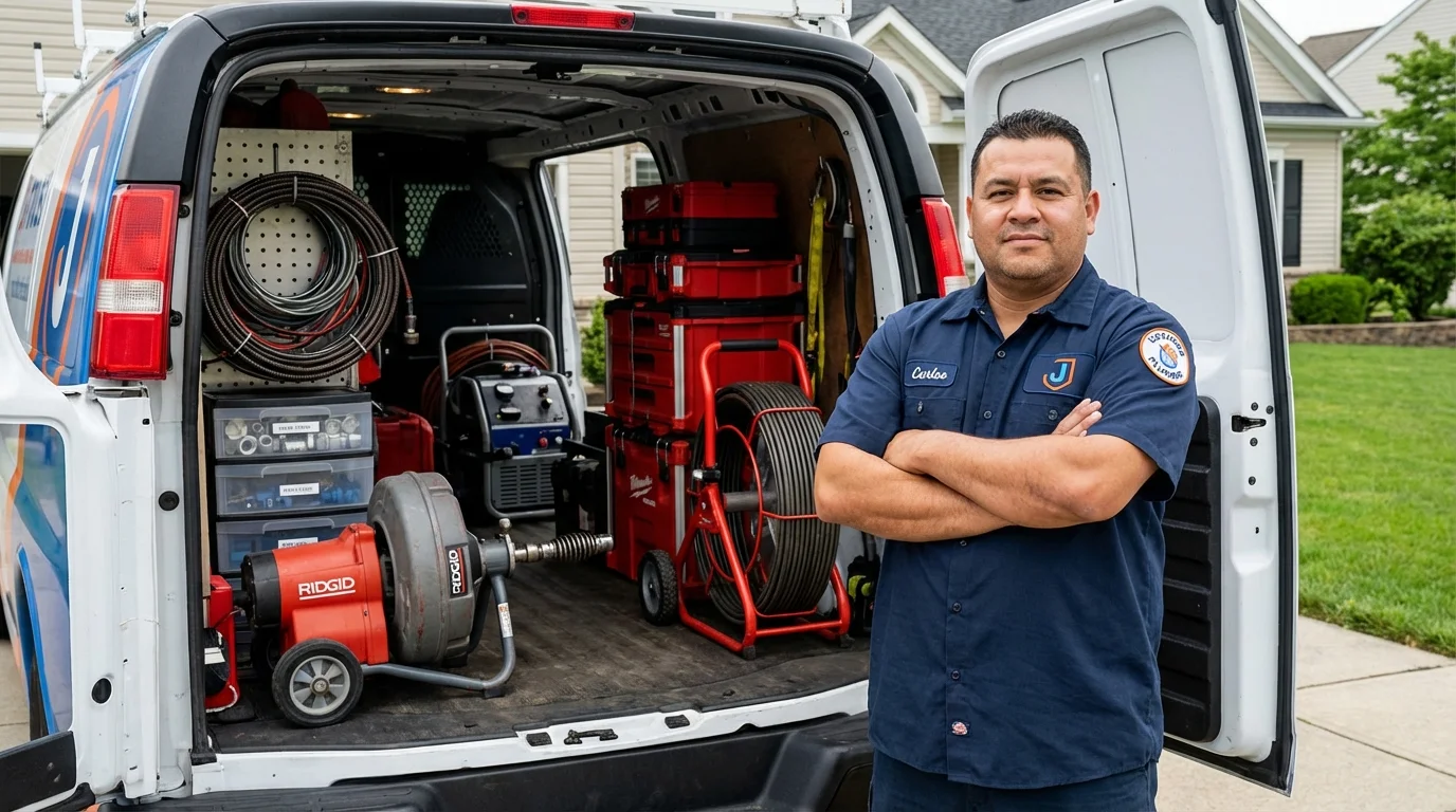 Professional drain cleaning equipment and Johns Plumbing LLC plumber in North Prairie