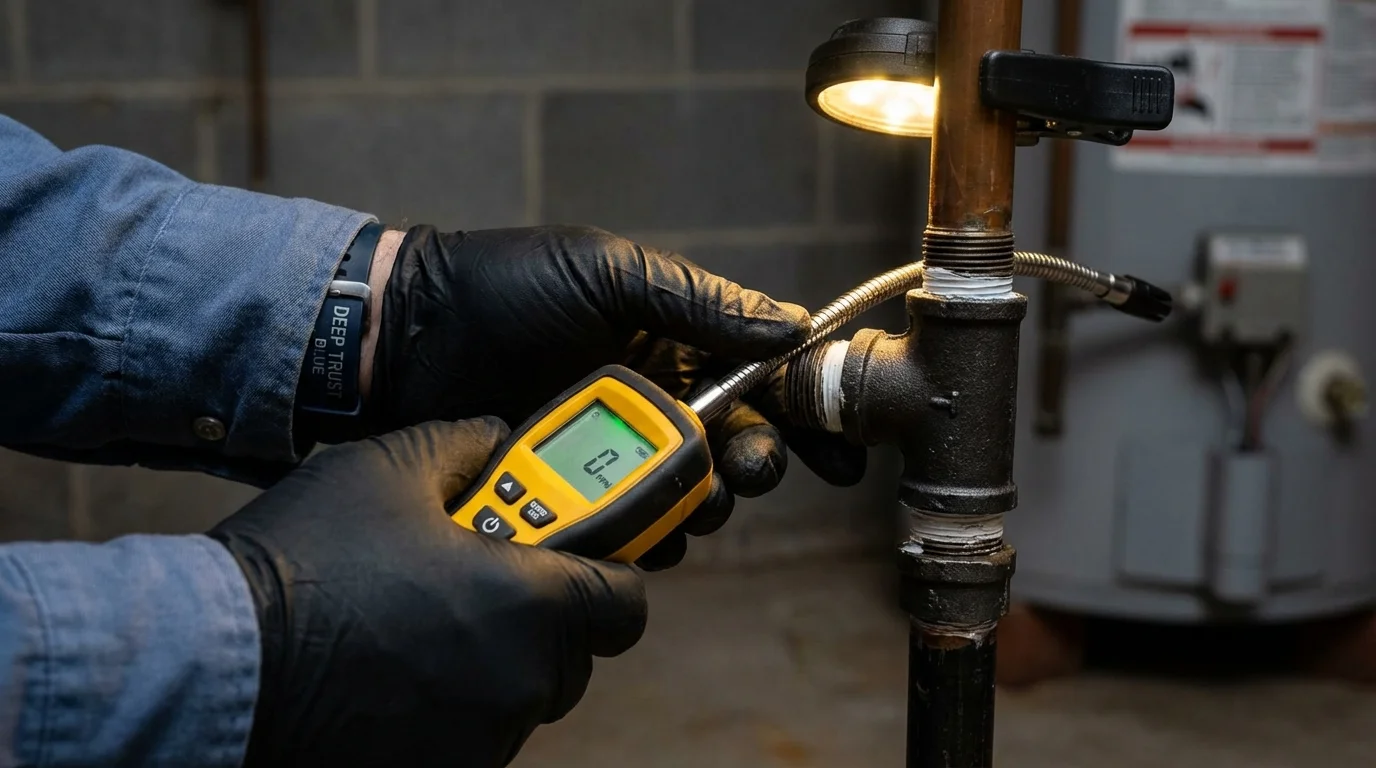 Gas leak detection with electronic sniffer by Johns Plumbing LLC in North Prairie