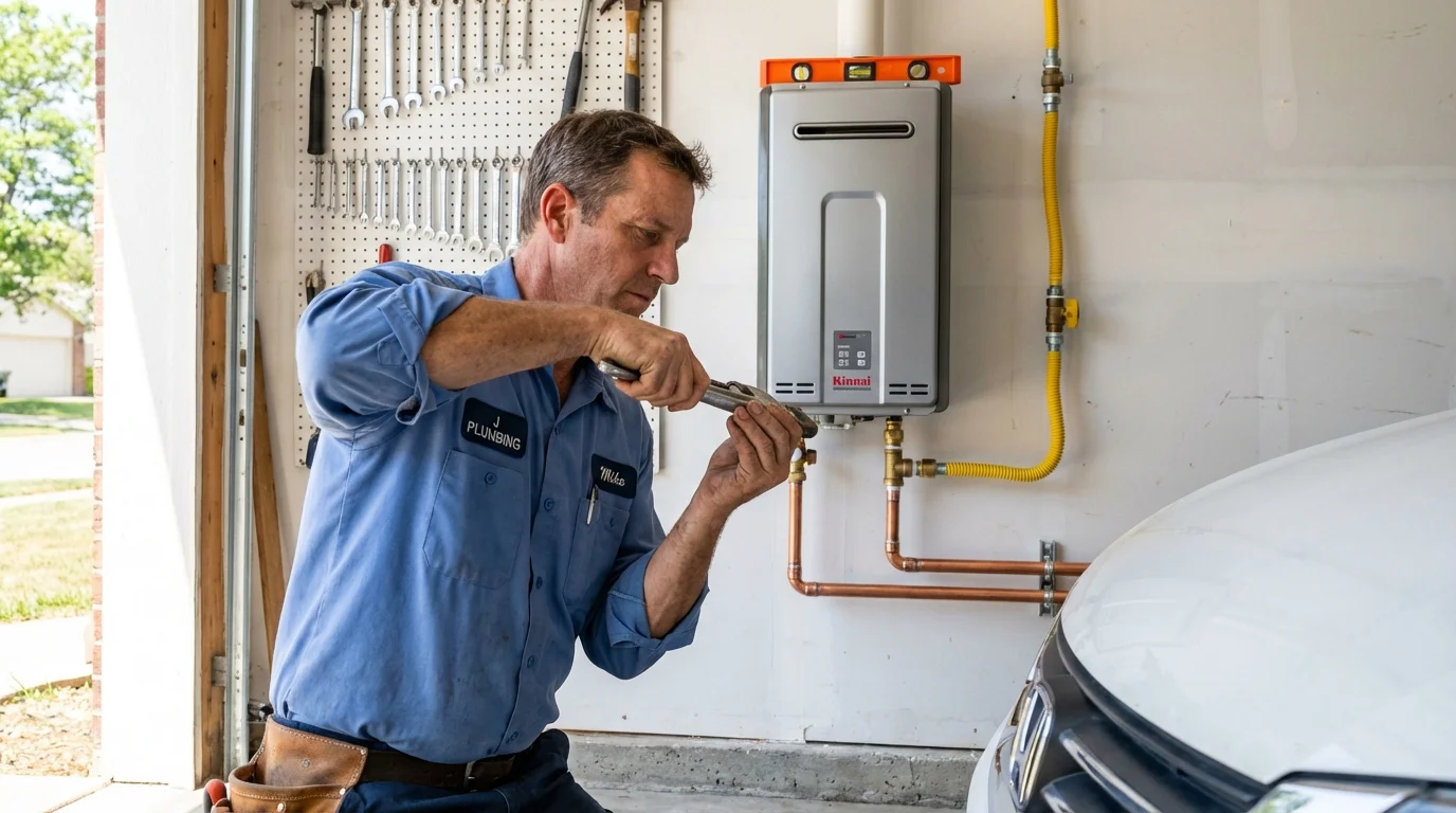 Tankless water heater installation by a Johns Plumbing LLC plumber in North Prairie
